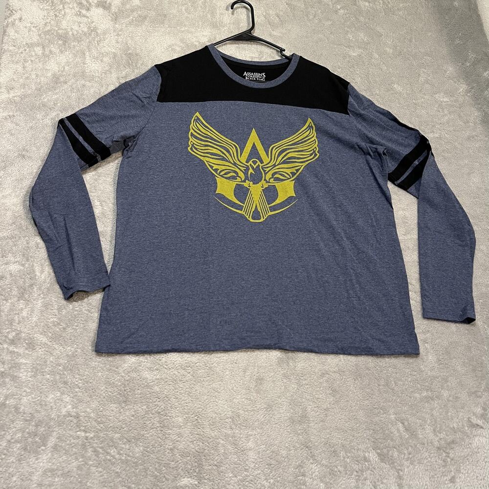 Assassin's Creed IV Black Flag Shirt Mens XL Blue Black Long Sleeve Graphic